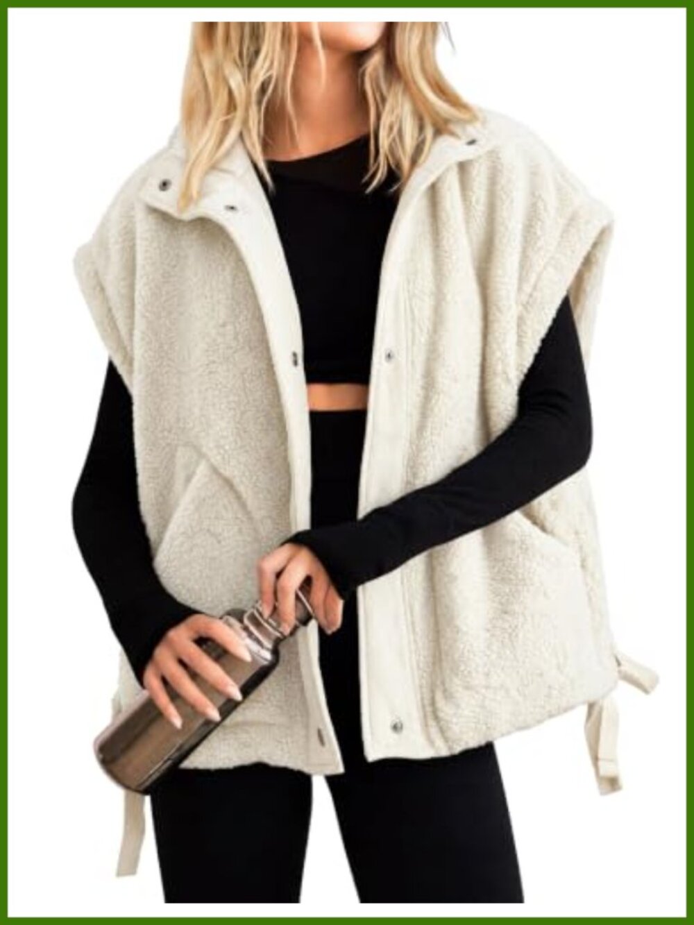 Sherpa Fleece Vest Women Sleeveless Button Down Winter Warm Jacket Pockets